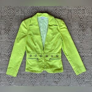 Vintage St.John Chartreuse Jacket Blazer Cropped Grommet Embellished Size Petite